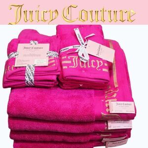 Juicy Couture Home Gold Embossed Stripes Signature Logo Oversized Bath Towel Set